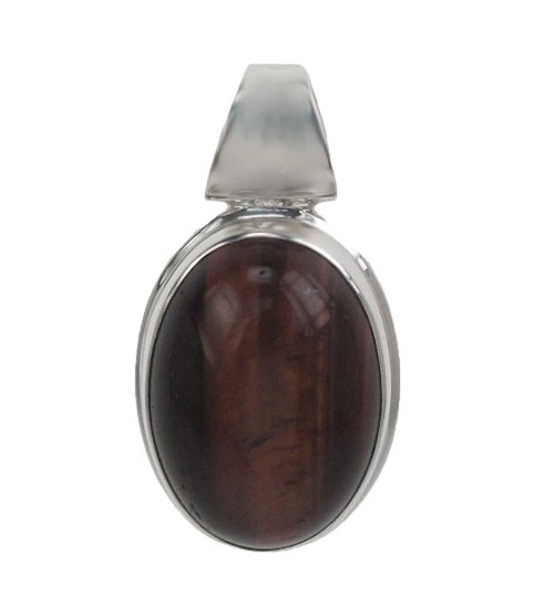 Oval Red Tiger Eye Pendant, Sterling Silver